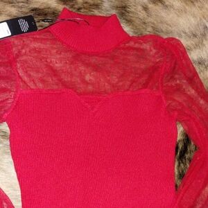 Red Sheer Long Sleeve Top